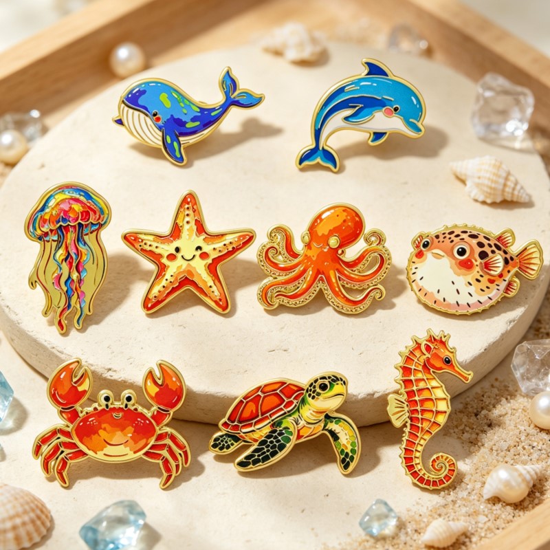 Lapel Pin Enamel - Яркий эмалевый значок с морскими животными,